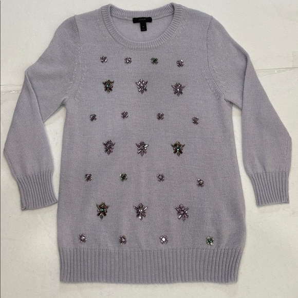 J. Crew Sweaters - J. Crew Light Purple Sweater Floral Embellishments Womens Medium Wool Blend
